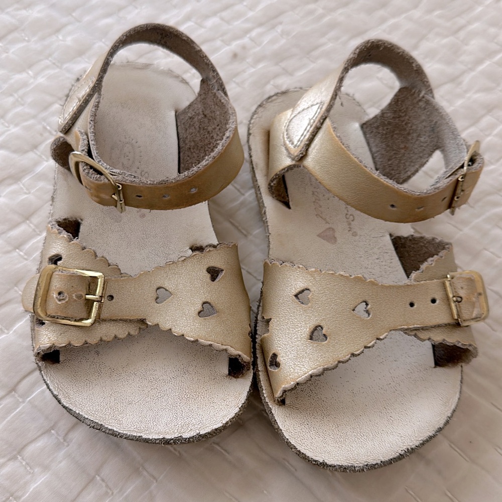 Gold Heart Cutout Kids Sandals